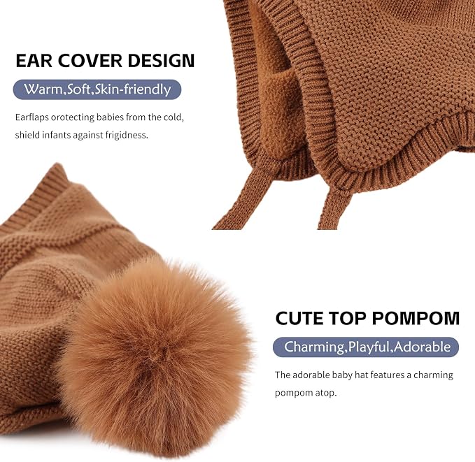 JANGANNSA Basic Winter Baby Boys Beanie Pompom Knitted Girls Hat Kids Earflap - Image 4