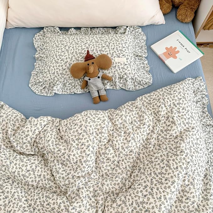 AOJIM Blue Floral Print Muslin Cotton Kids Toddler Pillowcase - Image 7