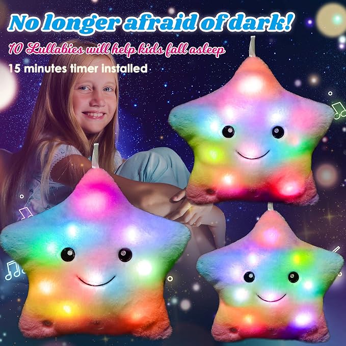 Cuteoy 13" Musical Rainbow Star Plush Pillow Glowing Twinkle Night Light - Image 6