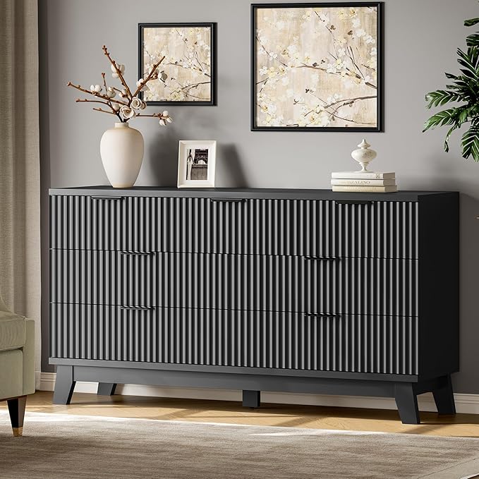 Fluted Dresser with 7 Drawers, Wooden Dresser TV Stand, Modern Closet Clothes - Image 3