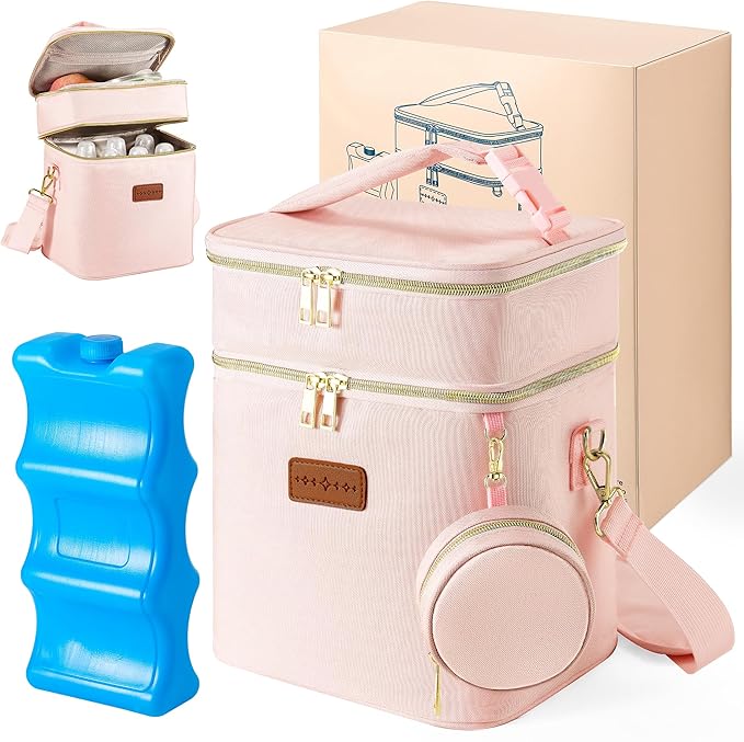 Breastmilk Cooler Bag with Ice Pack & Pacifier Case, Large Double Layer by Derbiedersinn