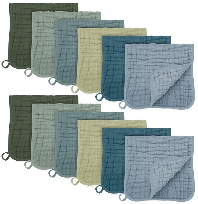 SWEET DOLPHIN 12 Pack Muslin Burp Cloths Large 100% Cotton Burping Clothes by SWEET+DOLPHIN