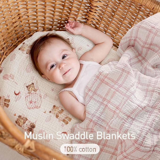 GLLQUEN BABY Muslin Swaddle Blankets, Baby Swaddle Blanket Unisex, Little Bear - Image 4