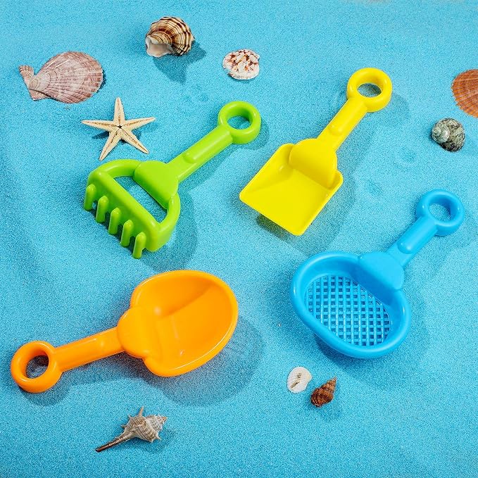 Skylety 8 Pieces Kids Beach Sand Shovels Colorful Plastic Rake Sand Sifter Toy - Image 7