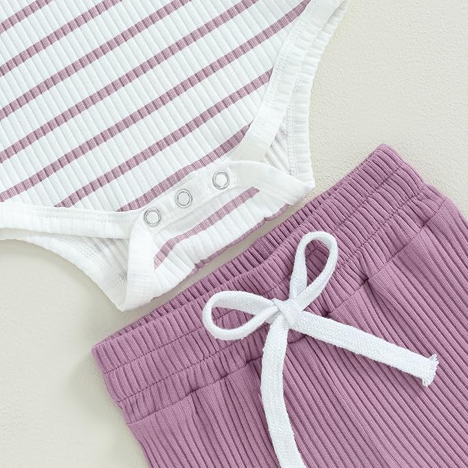 Newborn Baby Boy Girl Clothes Ribbed Knitted Long Sleeve Romper Pants Solid - Image 5