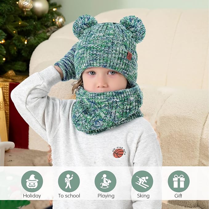 Kids Toddlers Winter Beanie Hats Gloves Neck Scarf Set Mittens Gifts - Image 6