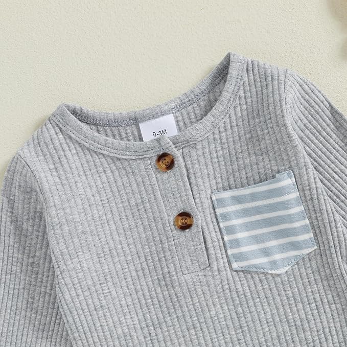 fhutpw Baby Boy Clothes 3 6 12 18 Months Ribbed Knitted Long Sleeve Romper and - Image 4