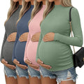4 Packs Womens Maternity Shirts Long Sleeve Cotton Ribbed Pregnancy Mock Neck by Oakgarden