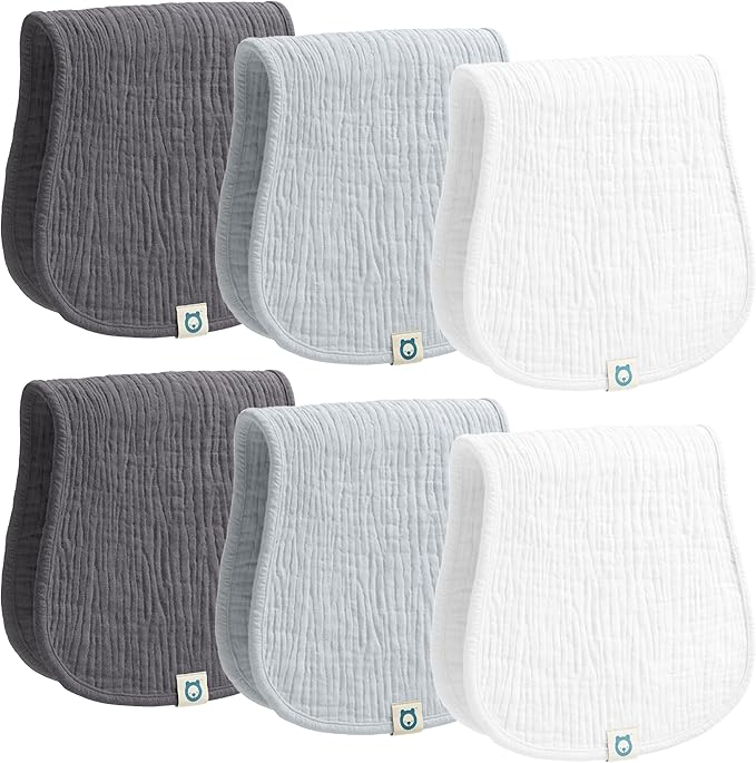 Muslin Burp Cloths Set, 6 Pieces, 100% Organic Cotton Hand Washcloths by RomyRo