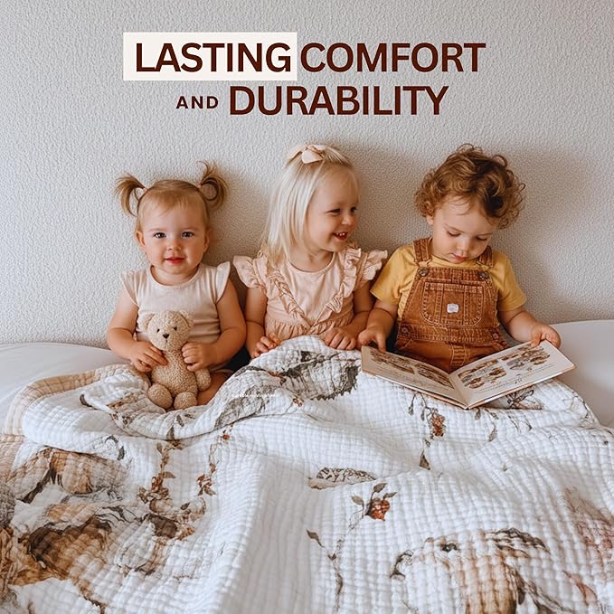 Baby Muslin Woodland Blanket – Reversible Cotton Muslin Baby Quilt, 48x48 - Image 2