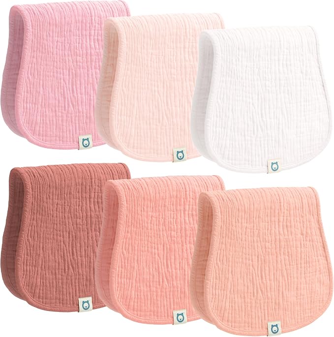 Muslin Burp Cloths Set, 6 Pieces, 100% Organic Cotton Hand Washcloths by RomyRo
