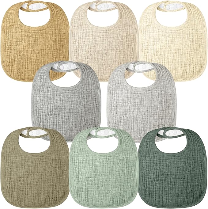 Bearmoss Muslin Baby Drooling Bibs 8 Pack, 100% Cotton Square Adjustable by Bearmoss