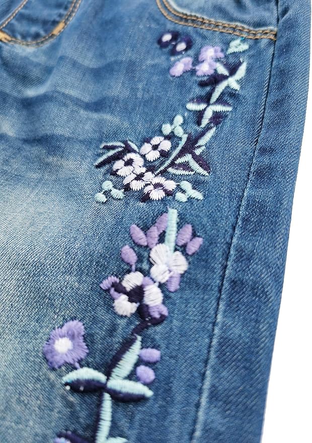 KIDSCOOL SPACE Baby Little Kids Cute Denim Embroidered Fashion Jean Overalls - Image 5