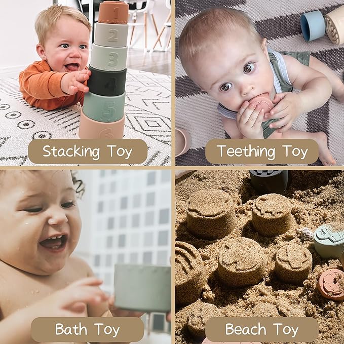 Moonkie Stacking Cups Toy, Fun Educational Baby Toys Silicone Soft Teething Toy - Image 3