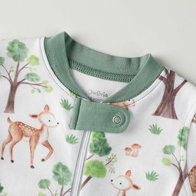 Owlivia Organic Cotton Baby Boy Girl Zip up Sleep 'N Play Pjs, Long Sleeve - Image 3