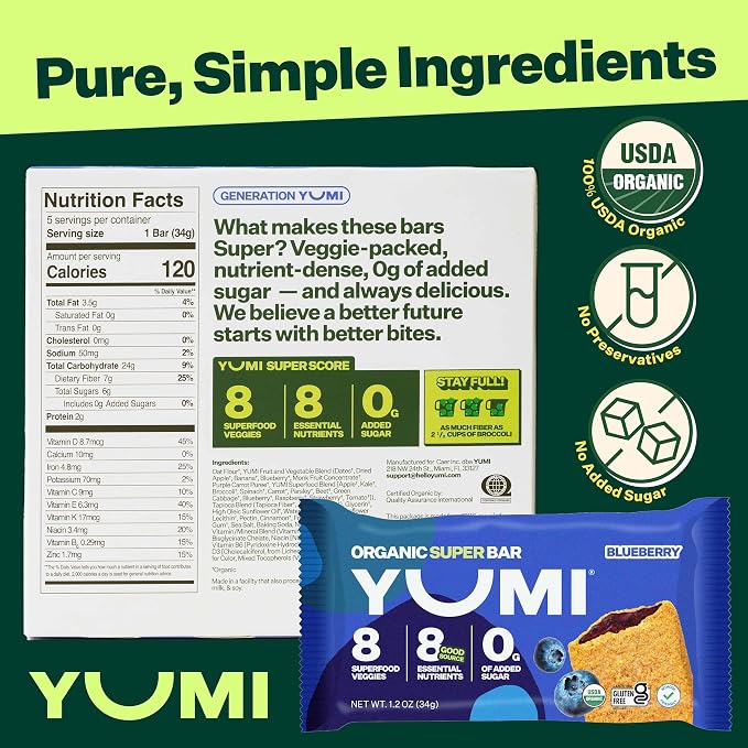 YUMI Organic Breakfast Superbar, Gluten-Free, No Added Sugar, 7+ Vegetables - Image 2