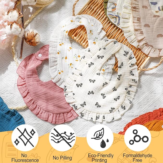 Mepase 10 Pcs Large Muslin Baby Girl Bibs Drool Teething Bibs Lap Shoulder - Image 7