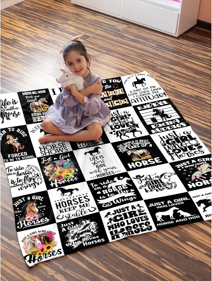 Horse Blanket for Baby Girls Black White Throw Blanket for Boys, Lightweight - Image 6