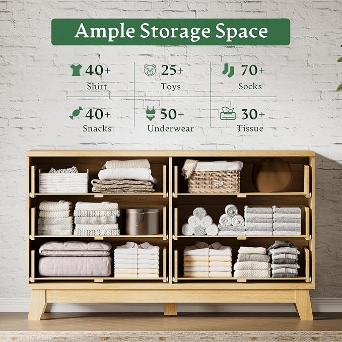 Fluted Dresser with 6 Drawers, Wooden Dresser TV Stand, Wood Closet Clothes - Image 4