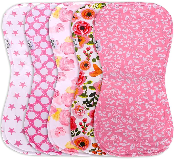 5-Pack Organic Cotton Burp Cloths – Large, Ultra-Soft 3-Layer Towels by KiddyStar%C2%AE