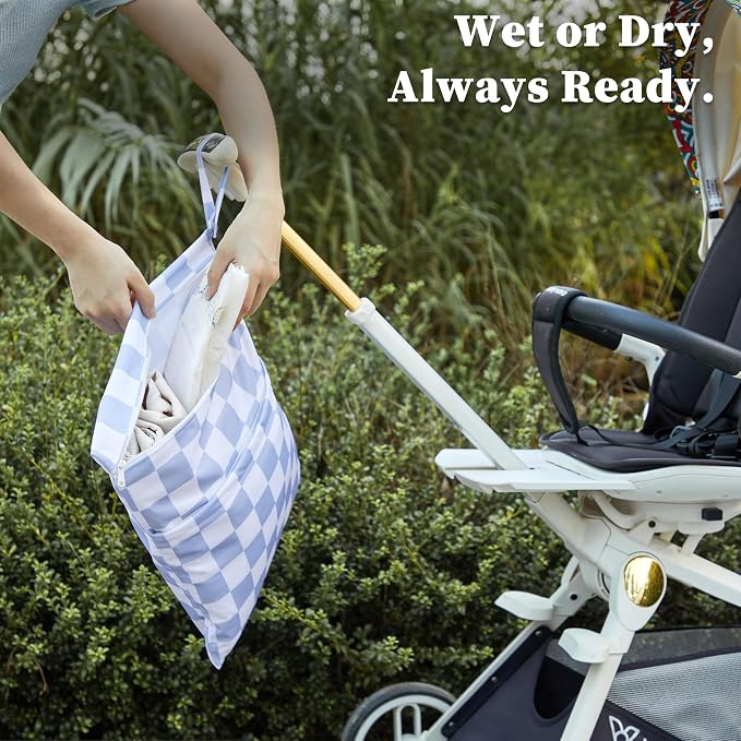 Blue Checkered Waterproof Wet Dy Diaper Bag - Image 4