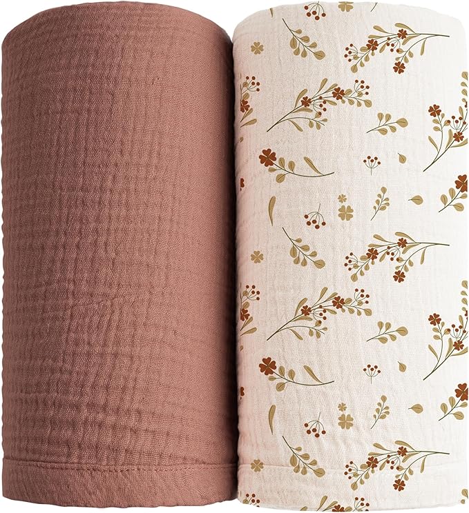Konssy Muslin Swaddle Blankets for Boys Girls, 2 Pack Receiving Baby Blanket by Konssy