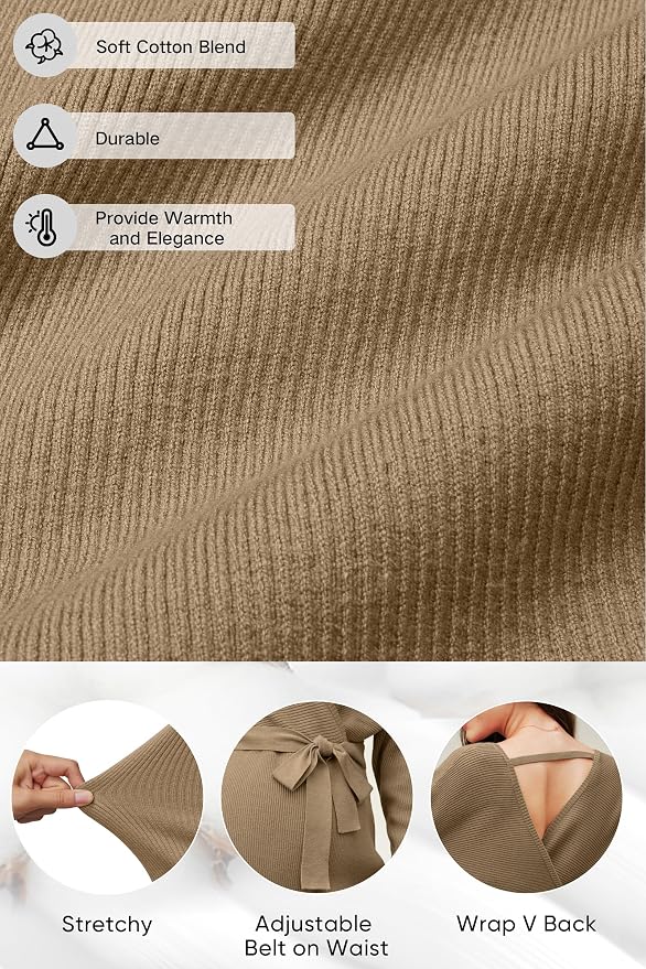 OUGES Womens Soft Cotton Blend Maternity Sweater Wrap V Neck Long Sleeve V Back - Image 2