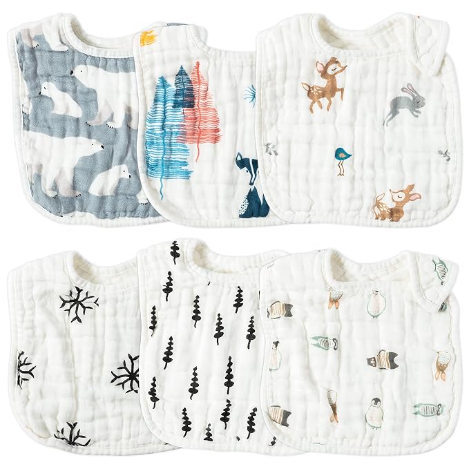 Zainpe 6Pcs Muslin Cotton Baby Bibs Snowflake Polar Bear Pattern Burp Cloths by Zainpe