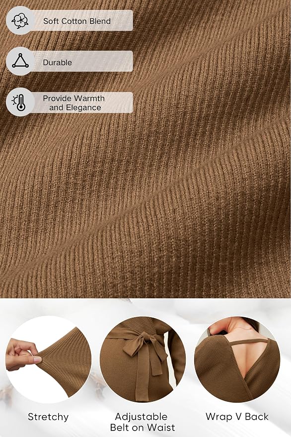OUGES Womens Soft Cotton Blend Maternity Sweater Wrap V Neck Long Sleeve V Back - Image 2