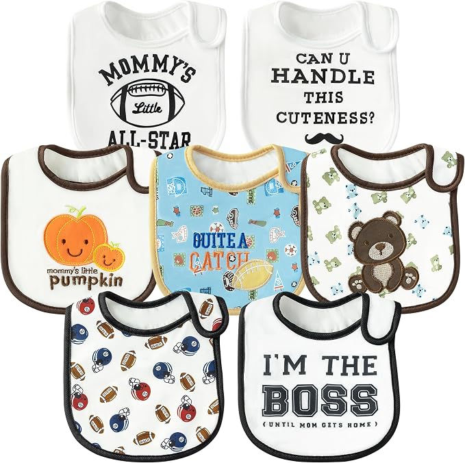 7Pcs Cotton Waterproof Baby Bibs Hook Loop Closure Newborn Bib Keepsake Baby by 2ooya