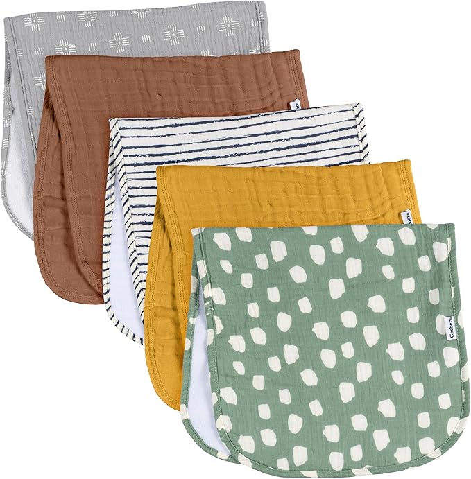 Gerber Baby Unisex Muslin Burp Cloths 5-Pack, Large Size 20" x 10" - Image 2
