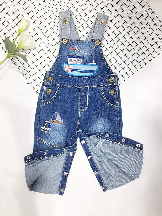 KIDSCOOL SPACE Baby Little Kids Cute Denim Embroidered Fashion Jean Overalls - Image 4