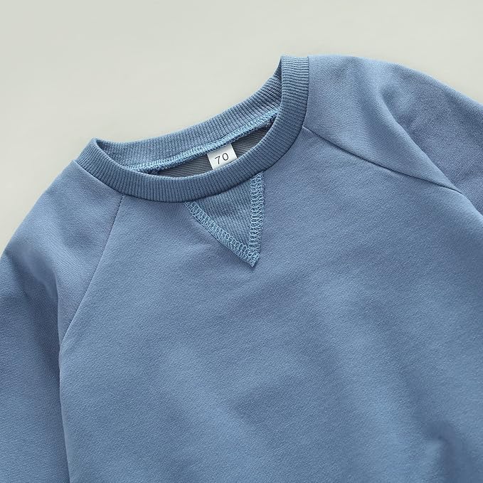 Toddler Baby Boy Clothes Solid Color Long Sleeve Crewneck Sweatshirt Top Casual - Image 3