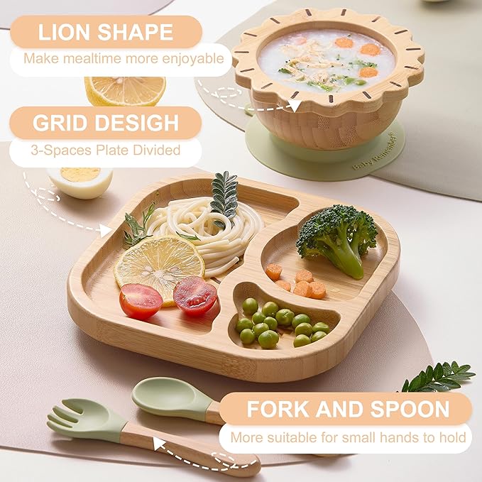 Suction Plates Bowls Set for Baby Toddler Non-Toxic Bamboo Feeding Set - Image 2