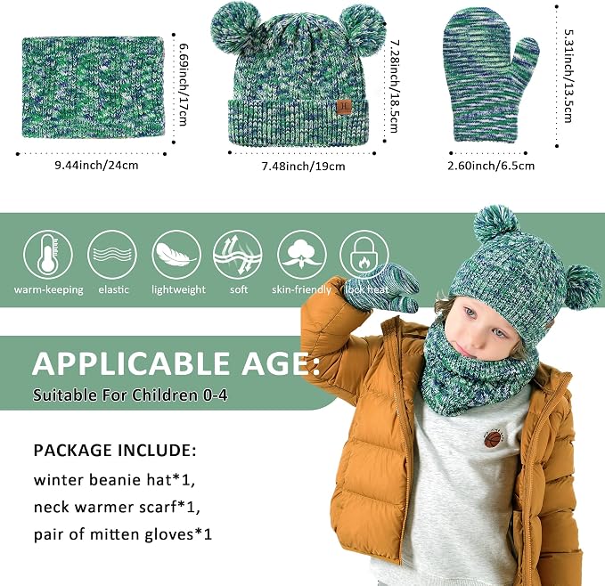 Kids Toddlers Winter Beanie Hats Gloves Neck Scarf Set Mittens Gifts - Image 5
