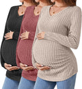 Ficerd 3 Pack Women's Maternity Shirts Ribbed Long Sleeve Pregnancy Tops V Neck by Ficerd