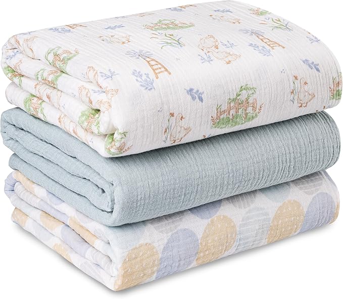 Muslin Swaddle Blankets for Newborn, 3 Pack Breathable Soft Receiving Blanket by LYRICHOMBABY