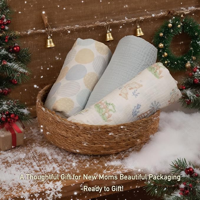Muslin Swaddle Blankets for Newborn, 3 Pack Breathable Soft Receiving Blanket - Image 7