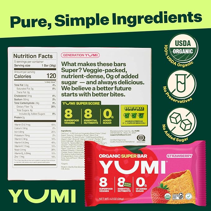 YUMI Organic Breakfast Superbar, Gluten-Free, No Added Sugar, 7+ Vegetables - Image 2