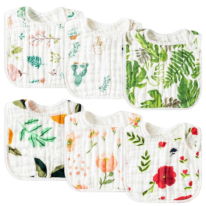 Zainpe 6Pcs Snap Muslin Cotton Baby Bibs Summer Cactus Patterns Infants by Zainpe