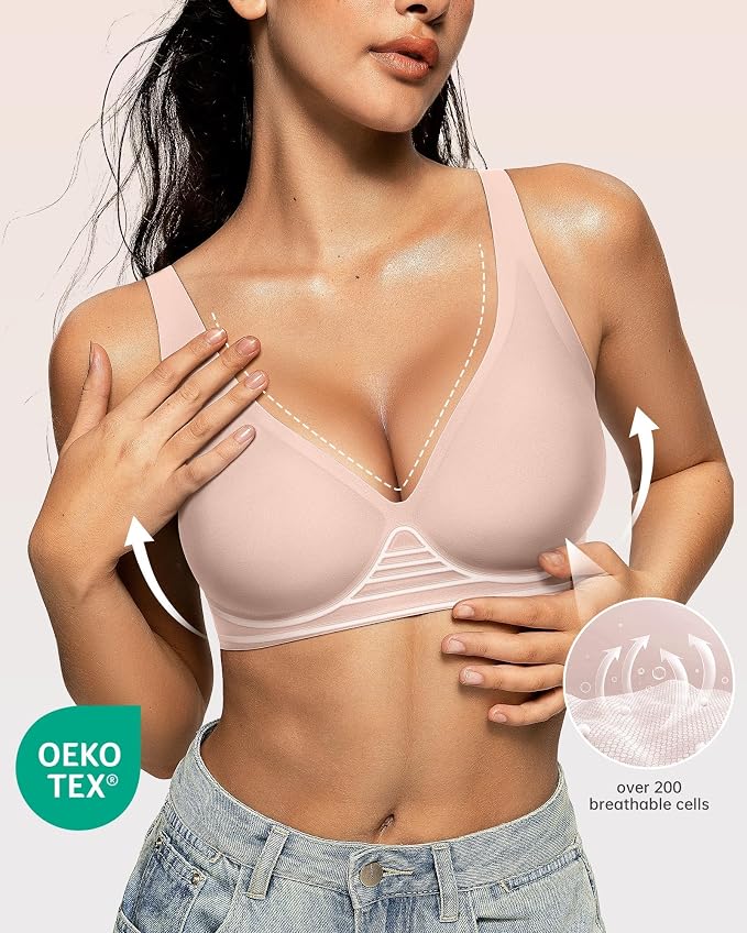 OEAK Womens Deep V Bras Wireless Comfortable Bra Supportive No Underwire Bras - Image 2