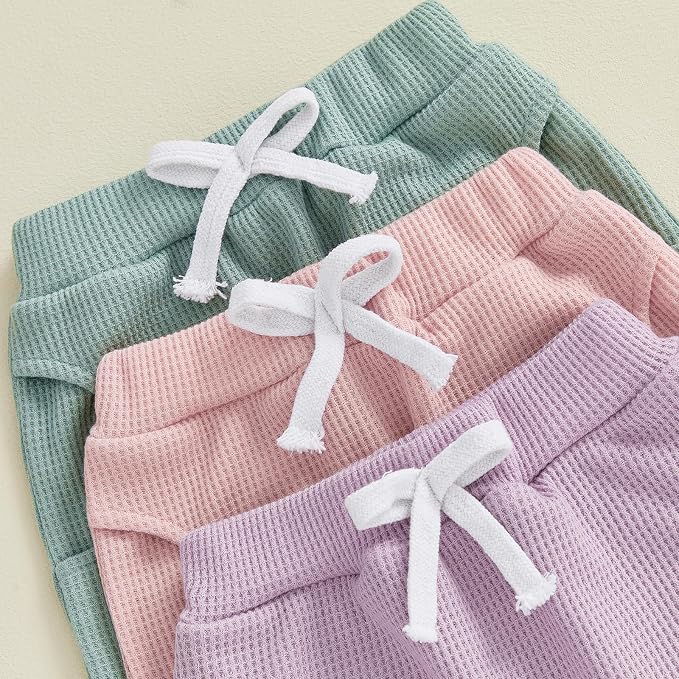 Sejardin Toddler Baby Boy Girl Pants 3 Pack Solid Color Elastic Waist Jogger - Image 6