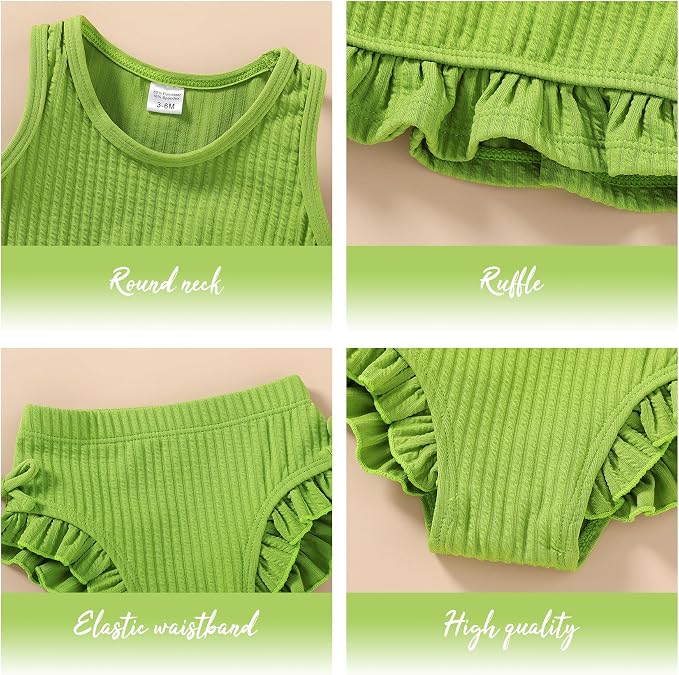 HAPPYMA Baby Swimsuit Toddler Girl Bathing Suit Summer Solid Color Bikini Set - Image 4