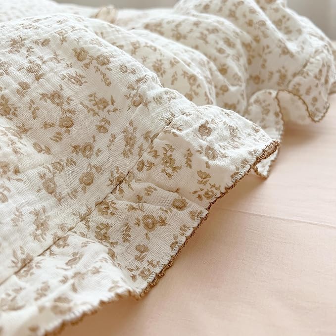 BuLuTu Cotton Muslin Kids Toddler Pillowcase Standard Cute Camellia Flowers - Image 5