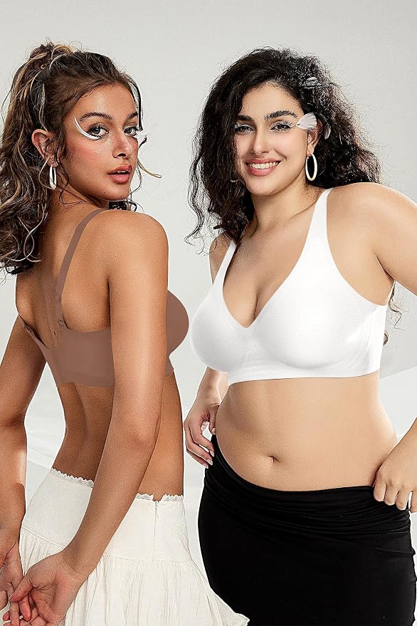 OEAK Womens Deep V Bras Wireless Comfortable Bra Supportive No Underwire Bras - Image 8