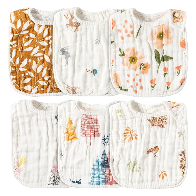 Zainpe 6Pcs Muslin Cotton Bibs for Baby Flower Bunny Deer Adjustable Machine by Zainpe