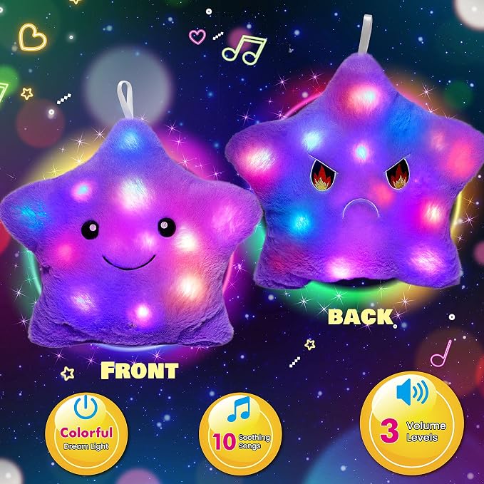 Cuteoy 13" Musical Purple Star Plush Pillow Glowing Twinkle Night Light Stuffed - Image 5