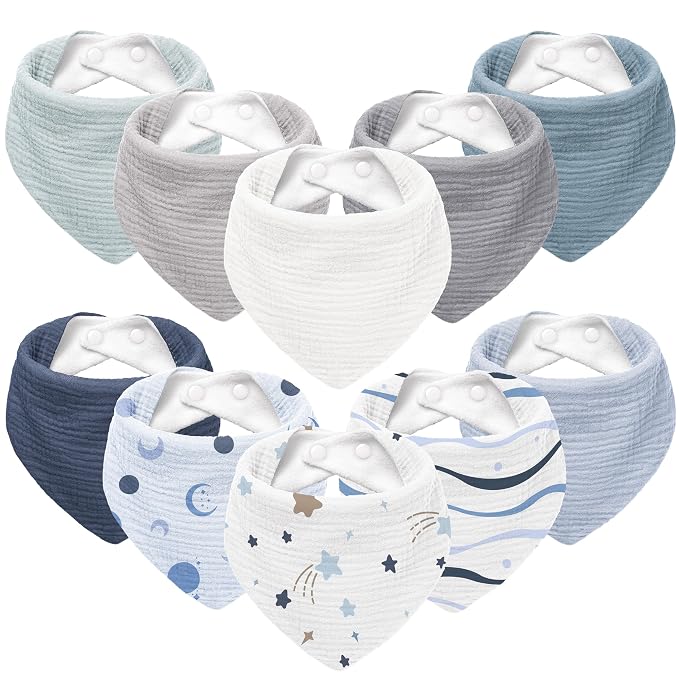 Susurration Muslin Baby Bibs 10Pack Bandana Drool Bibs Soft Adjustable Newborn by Susurration