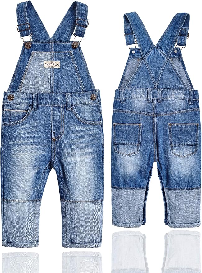 KIDSCOOL SPACE Baby Toddler 2 Buttons Adjustable Straps Fashion Jean Overall - Image 3