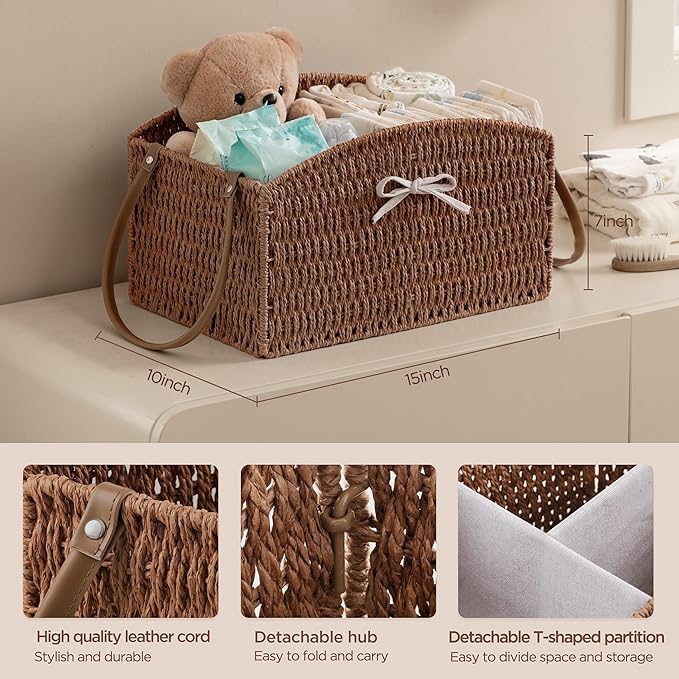HBlife Diaper Caddy Organizer, Large Hand-Woven Storage Basket - Image 3